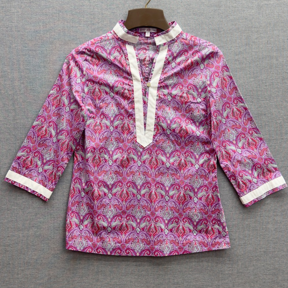 Peter Millar Women's Paisley Print V-Neck 3/4 Sleeve Tunic Top Size S